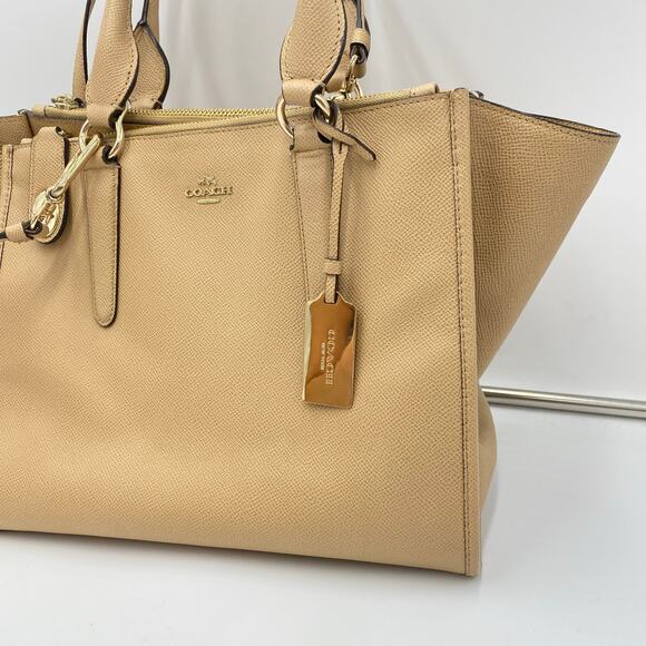 Coach Tan Grosgrain Leather Crosby Carryall Top Handle Handbag Crossbody Strap - Picture 2 of 6